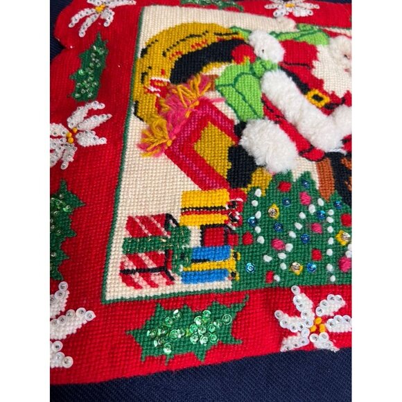 Vintage Santa Needlepoint Christmas Pillow Cover Sham Handmade READ - Picture 6 of 15
